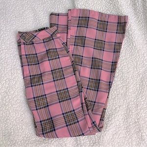Pink Plaid Flare Pants